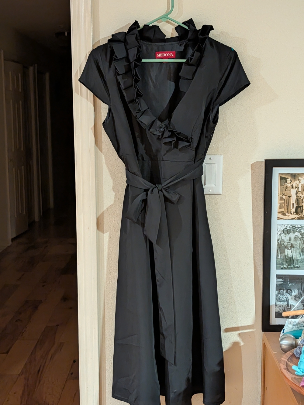 Merona Black Ruffle-Trim Wrap Midi Dress